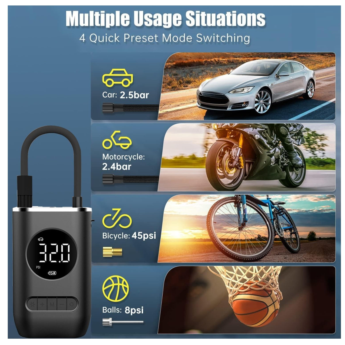 Compresor Inflador Llantas Recargable