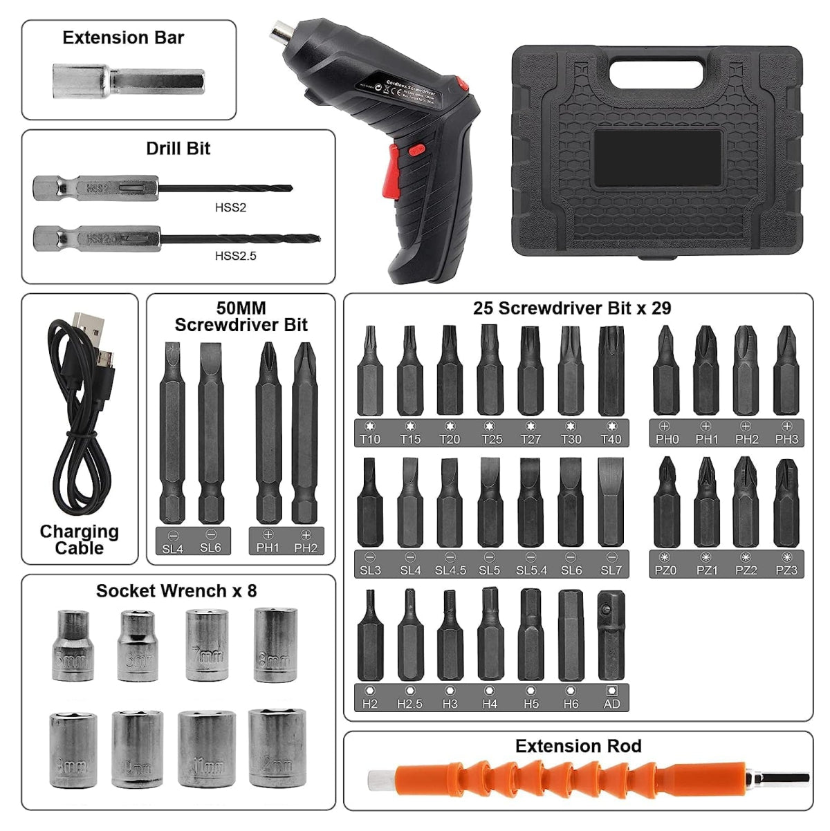 Destornillador Recargable 47Pzs Estuche